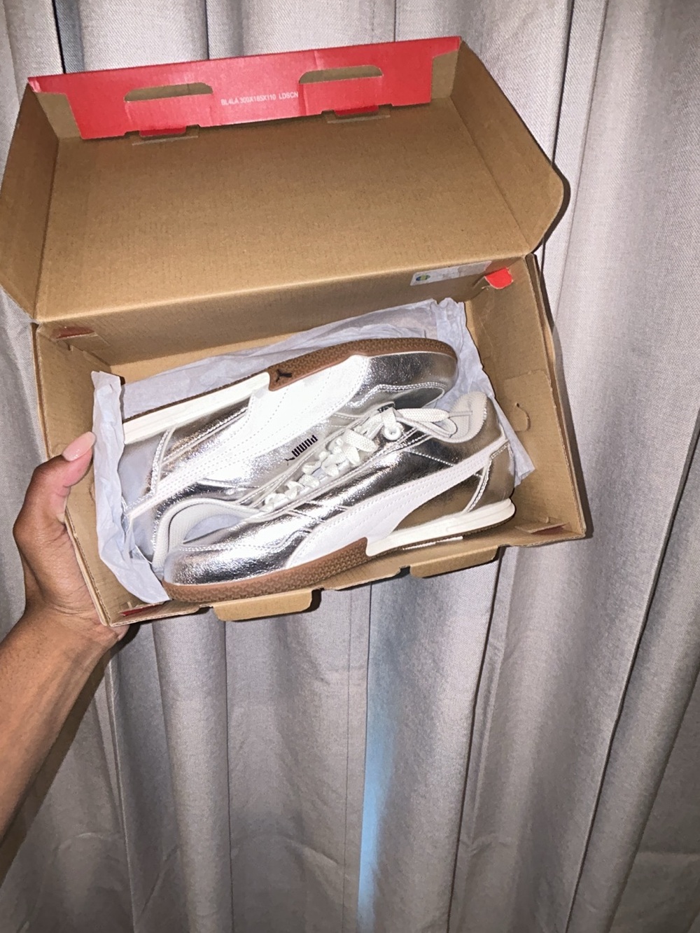 Puma Metallic Silver and White Retro Runner Sneakers